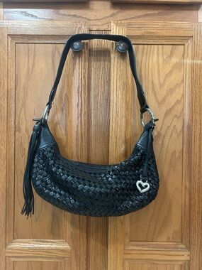 Brighton Black Woven Leather Hobo with Heart Charm